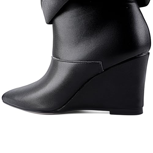 Women's Fold Over Knee High Boots Wedge Heels Pointed Toe Sexy Shark Boots Pull-on Soild Casual Dressy Shoes For Women3