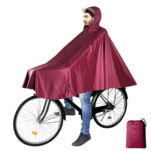NebulaGlam Regencape Fahrrad, Wasserdicht Radfahren Regen Poncho, Regenponcho Fahrrad Wasserdicht, f&uuml;r Damen Herren Wiederverwendbare, f&uuml;r Radfahren Wandern (Burgund)
