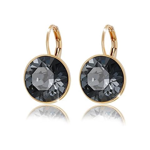 XUPING Round Crystal Leverback Earrings Sparkly Elegant Austrian Crystals 18K Rose Gold Plated Hypoallergenic Delicate Jewelry Gifts For Women Party（GOLD BLACK） Cover