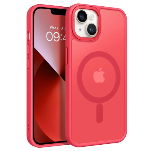 Image of BENTOBEN Magnetic for iPhone 13 Case & iPhone 14 Case [Compatible with Magsafe] Translucent Matte Phone Case iPhone 13 /14 Slim Shockproof Women Men Girl Protective Cover for iPhone 13 /14 6.1 inch, Red