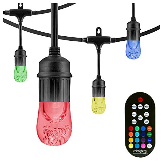 Enbrighten Classic Color Changing String Lights, 24ft Black Cord, 12 Shatterproof Acryllic Bulbs, Weatherproof, Remote Control, Dimmable RGB LED, Outdoor String Lights, 36134