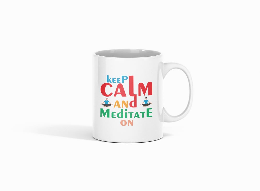 RUSHAAN Yoga Gives Peace to My Soul - Yoga Themed Printed Ceramic White Coffee and Tea Mugs/Cups for Yoga Lovers