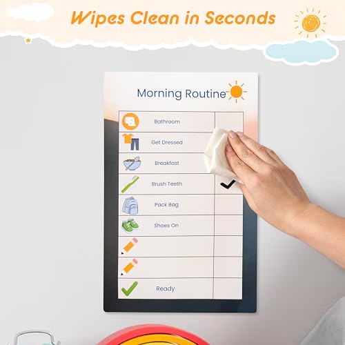 Image of Dry Erase Morning & Bedtime Routine Chart for Kids - 2 Large 11x17in Laminated Chart Set - Simple Routine System, No Magnets or Pieces, Calm, Clutter-Free Daily Routine System