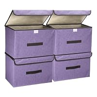 PATIKIL Fabric Collapsible Storage Bin 14.2 x 9.1 x 9.4 Inch, 4 Pcs Foldable Storage Box Cube with Lids and Handle Organizer Container for Home Bedroom Closet Clothes, Purple