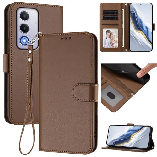 Étui Oppo A60 5G marron antichoc avec support vidéo et fentes pour cartes
