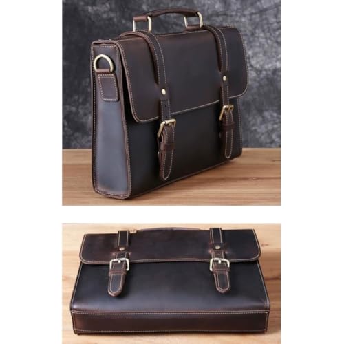Mens Business Briefcases Genuine Leather Messenger Shoulder Bags Handbags Luggage Laptop Bags(Yellow)3