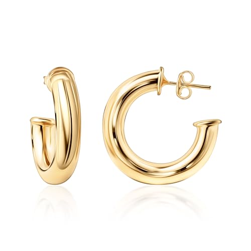 Barzel 18K Gold Plated Chunky Open Hoop Earrings for Women, Trendy Gold Hoop Earrings, 20mm-50mm, 5mm Thick, 4 Sizes, Made in Brazil, High Polish Finish
