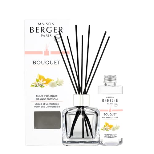 MAISON BERGER - Bouquet Parfumé - Diffuseur Parfum Maison - Fleur d'Oranger - Modèle Glaçon Transparent - 6 Bâtonnets Noirs - 21 cm - Recharge 100 ml -...