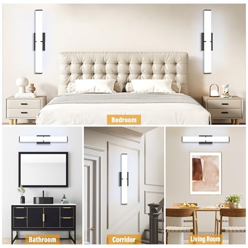 Image of Bathroom Vanity Light with Night Light Cool White 5700K Black Modern Matte Bathroom Lighting Fixtures; 24 Inch IP44 25W Equivalent to Incandescent 250W for Over Mirror Vanity Light ETL Listed