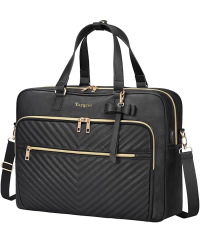 Taygeer Sac Ordinateur Portable Femme PU Cuir, Sac a Dos Femme, Sacoche Ordinateur 17 Pouces port USB Portable, Grand Sacs Cabas Totebag Multifonctionnel Cours Universitaire Affaires Cadeau,Noir
