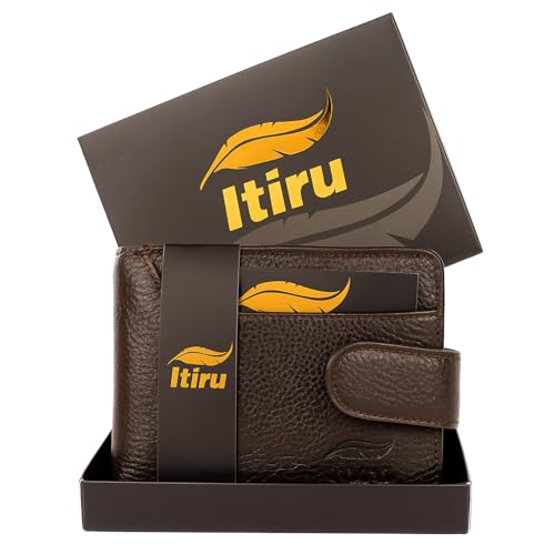 Carteira Masculina em Couro Legítimo Marrom, Porta Cartões, Moedas e Documentos, com Fechamento em Botão.