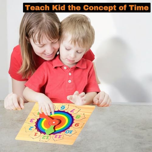 Image of PLUSPOINT Wooden Clock Learning Puzzle for Kids Teaching Time Learning Clock Early Learning Educational Toy Gift for 3 Year Old Toddler Baby Kids Montessori Toys for Toddlers (Puzzle Clock)