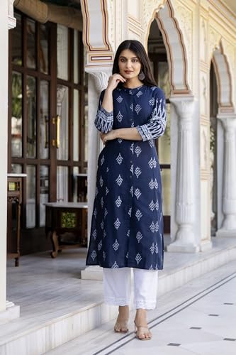 Image of Pistaa's Women Printed Mandarin A-Line Cotton Kurta With Palazzos