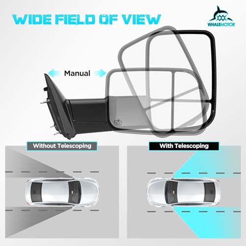 Image of Smoked Power Heated Tow Mirrors Compatible with 2009-2018 Dodge Ram 1500, 2010-2018 2500 3500,2019-2024 1500 Classic Flip Up Extended Trailer Towing Side Mirrors with Puddle Light, Carbon Gray Housing