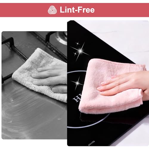 Image of JOYMOOP Microfiber Cleaning Cloths, 11.8 inch x 11.8 inch Pink Reusable Kitchen Towels, Lint-Free Cleaning Rags, Super Absorbent Cleaning Cloths for Kitchen, Car, and Household Cleaning, 18 Packs