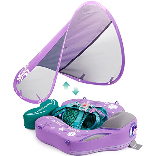 Image of Mambobaby Float Upgrade Add Tail Baby Float with Canopy for Infant Waist Swimming Ring Swim Trainer Non-Inflatable Floats Toys with Adjustable Safety Strap (Purple Mermaid)