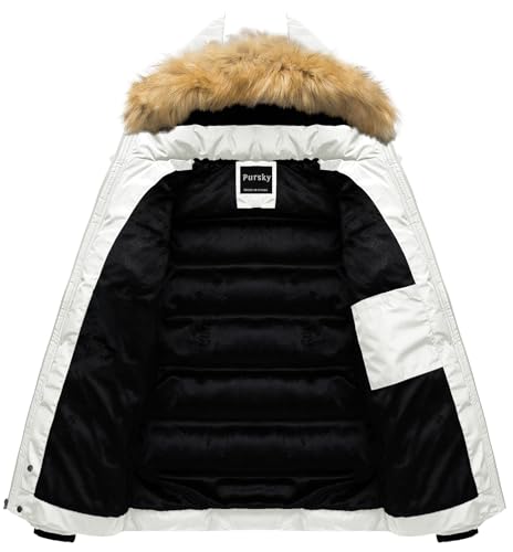 Image of Pursky Men's Puffer Jacket Waterproof Winter Bubble Coats Ski Parka Fur Hooded