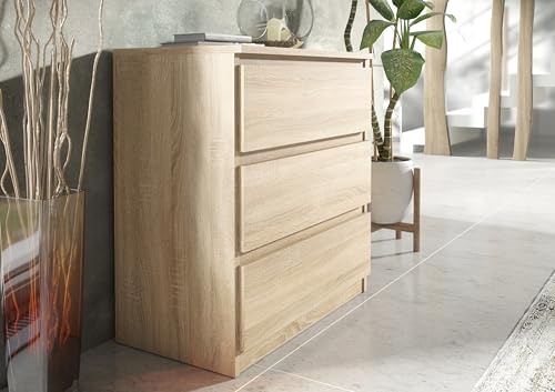 meble masztalerz Komoda Sonoma 70 cm Matowa z 3 szufladami - 70x78,5x39 cm - Komoda do salonu, sypialni - Szafka z szufladami - Komoda z szufladami