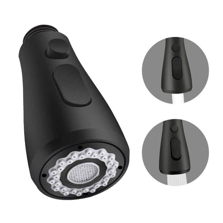 Klabb Kitchen Faucet Sprayer Head Replacement - Pull Down Faucet Spray Head, Pull Out Faucet Sprayer Nozzle, 3 Function Kitchen Tap Spray Spout Part, Only For G1/2 Connector, Matte Black