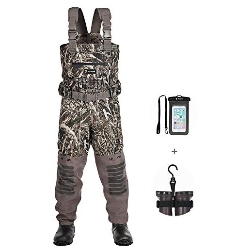TIDEWE Breathable Insulated Chest Wader with Boot Hanger, 1600G Insulation Waterproof Hunting Wader with Steel Shank Boots, 200 Insulated Liner Realtree Max 5 Camo Hunting Fishing Wader Size 9