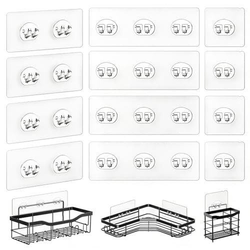 HAOBAOBEI 14 Pack Shower Caddy Adhesive Replacement Strong Adhesive Hooks for Shower Caddy Shower Shelf Adhesive No Drilling for Bathroom Storage Shelves and Kitchen Racks & Soap Holder