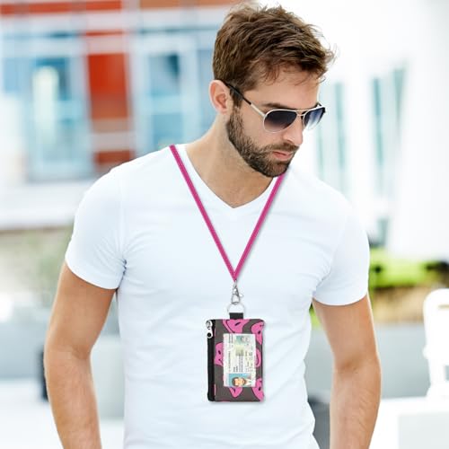 Image of Minimalist RFID Wallet with Lanyard, Multi-functional ID Case with 2 Zipper Pockets and Key Chain for Men and Women, Tactical Badge Pouch Cards Holder, Coin Purse for Travel Sports - Two-Tone