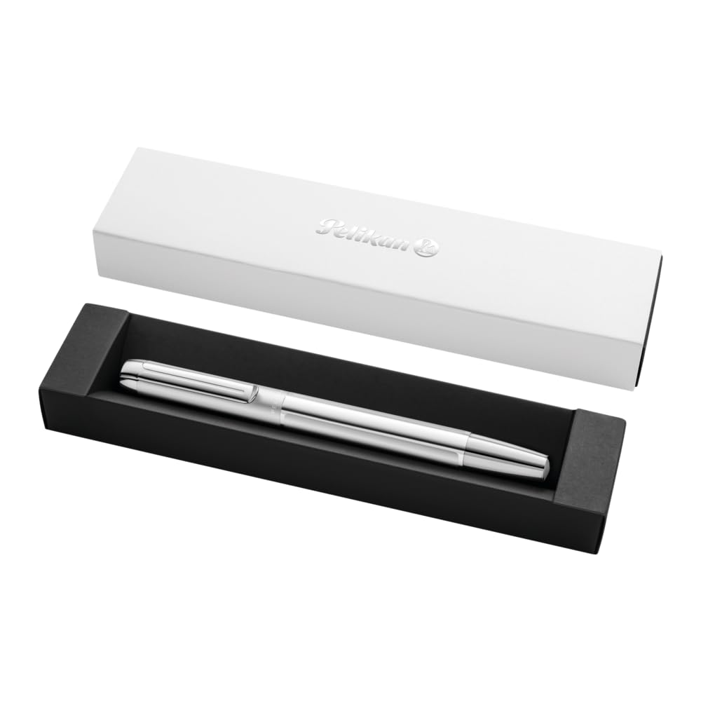 Pelikan Füllhalter Pura P40, Silber, Feder M (mittel), hochwertiger Patronenfüller im Geschenk-Etui, 952044