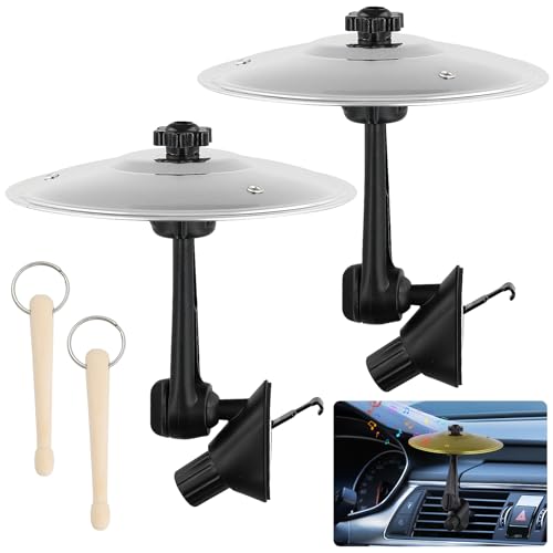 2 Pcs Cymbale Crash Voiture, Réglable 360°, 2 Têtes Pivotante, 14 cm Mini Cymbale Tambour Acier Inoxydable avec 2 Mini Baguettes, Batterie Musique, Grille...
