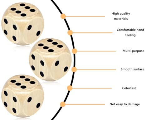 KAPSING 3 Stück Würfelspiel Würfel Holz 30mm, Natur Holz Spielwürfel, Kartenspiel Partyspiele zubehör
