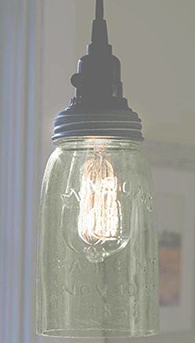 Colonial Tin 930053GA Quart Open Bottom Mason Jar Pendant Lamp In Weathered Galvanized,Light Apple Green Recycled Glass Barn Roof Gray Lid thumb #1