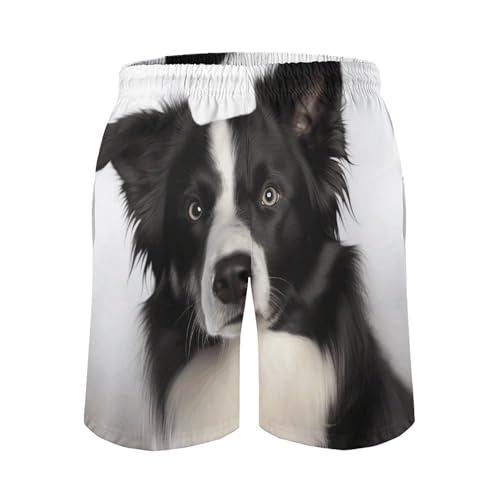 Border Collie Mens Swim Trunks Quick Dry Hawaii Bathing Suit Board Shorts with Mesh Lining-3