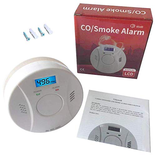 2 Pack Combination Photoelectric Smoke Alarm and Carbon Monoxide Detector Digital Display, Protect Your Home from Fire and Gas Leaks, Battery Operated
