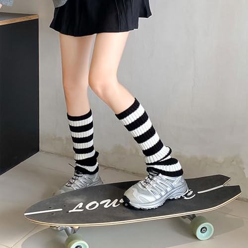 Image of AQOKKA Leg Warmers for Women 80s 90s Winter Fashion Neon Ribbed Knitted Long Socks Y2k Girl Accessories for Yoga Sports Party