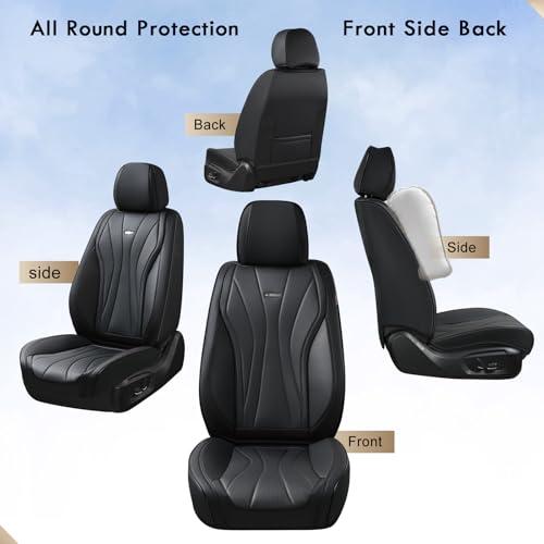 Image of Coverado Front Seat Covers, 2 Pack Leather Seat Cover for Cars, Waterproof Seat Covers, Front Seat Car Seat Protectors, Driver Car Seat Cushions Universal Fit for Most Vehicles, Black