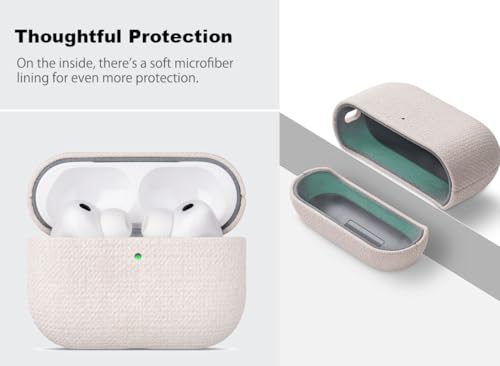 Image of Haobobro Handmade Case - for AirPods Pro 3 Case Cover - Selected Skin-Friendly Vegan Leather, Woolen Fabric Cloth Style, Drop Protective Hard Cover for AirPods Pro 3rd Generation Earbuds - White