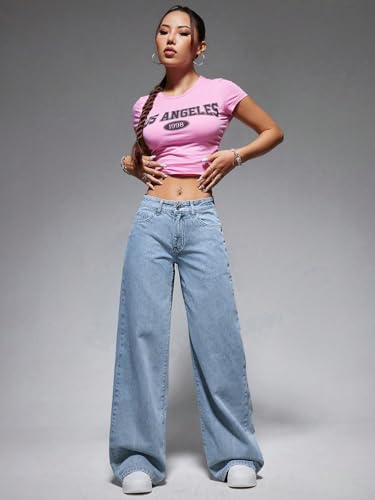 Image of Shasmi Women's Black Wide Leg Baggy Jeans High Waist Relaxed Fit Denim Pants - Loose Straight Fit Korean Style Oversized Casual Jean for Womens (Jeans 294)