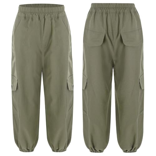 Boys Cargo Pants Elastic Waist Loose Jogging Bottoms Casual Trousers School Uniform