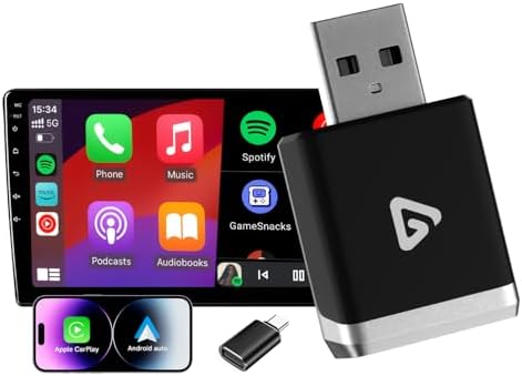 Wireless CarPlay Adapter for Apple iPhone & Android 2025 Upgrade Mini 2-in-1 Wired Android Auto to Wireless, Compact Design Plug & Play Auto Connect Car Play Dongle Fits for OEM Wired CarPlay Cars