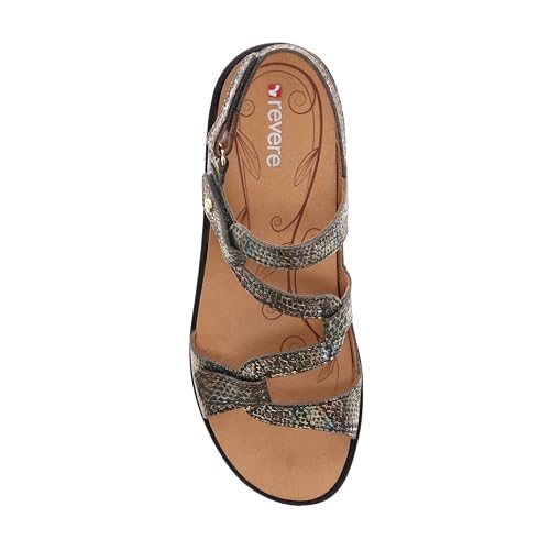 Image of Revere Emerald Adjustable Sandal for Women - Peacock Python Orthotic Dress Shoe with Arch Support, Comfortable Walking Shoe for Plantar Fasciitis & Bunions - US 12