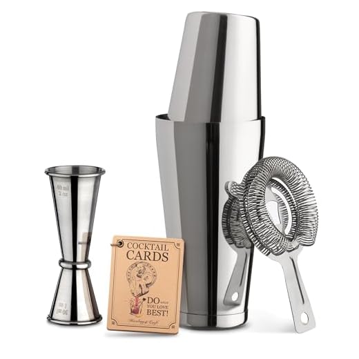 Cocktail Shaker Boston Shaker Set: Professional Weighted Martini Shakers, Cocktail Strainer and Japanese Jigger | Portable Bar Shaker Set for Drink Mixer Bartending | Exclusive Recipes Cards (Silver)