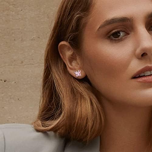 LOUMILEO Sterlings Silver Stud Earrings for Women S925 Silver Stud Earrings for Girls Cute Cat Butterfly Heart Silver Studs Cubic Zirconia Hypoallergenic Small Stud Earrings Set 8Pairs