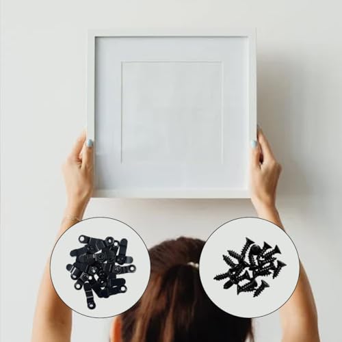 Image of 100 Pieces Metal Picture Frame Turn Buttons Fasteners with 100 Pieces Screws, Turn Button Fasteners Photo Frame Hardware, Black Turn Buttons for Picture Frames