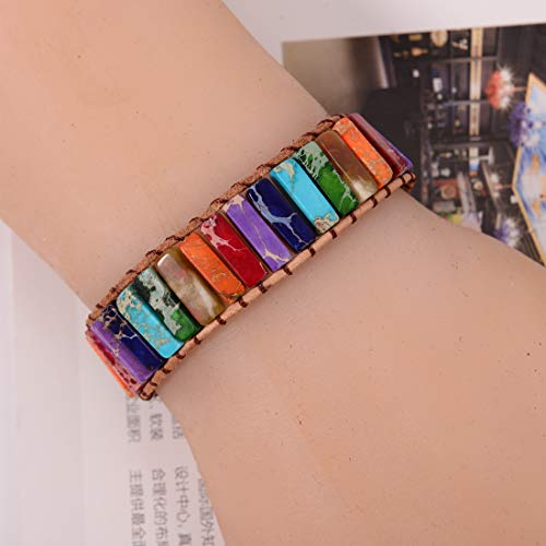 Image of YGLINE Boho Handmade Wrap Leather Tube Crystal Stone Bracelet for Women