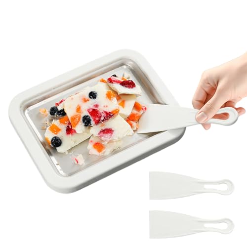 Máquina para hacer helados, bandeja para postres enrollada, bandeja instantánea de yogur con espátulas raspadoras incluidas, tecnología de placa de congelación rápida, ideal para