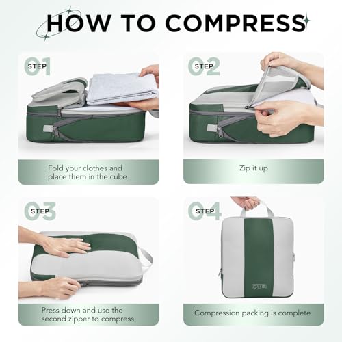 10 Set Compression Packing Cubes for Travel Essentials,Compressible Expandable Packing Cubes for Suitcase,OlarHike Luggage Organizer Bags for Travel,Handy Helper for Organizing Clothes(Dark Green) - Image 4