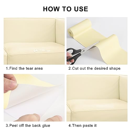 Image of YAFLC Leather Repair Patch for Furniture, 4 inch x 63 inch Self-Adhesive Leather Repair Tape for Couches, Car Seats, Sofa Jackets, Handbags - Beige, Yellow