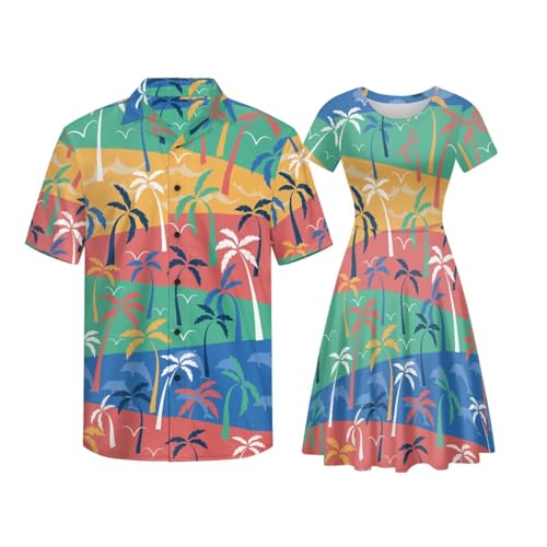 Image of AFPANQZ Couple Matching Outfit Casual Men's Button Down Shirt or Short Sleeve Summer Sundresses Dresses for Women 2026