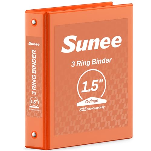 SUNEE 3 Ring Binder 1.5 Inch 1 Pack Clear View Binder Three Ring PVC-Free (Fit 8.5x11 Inches) for School or Office Supplies Orange