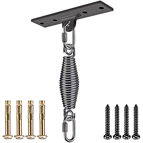 Dolibest Heavy Bag Hanger, Wall Ceiling Mount Hook for Punching Bags, Body Weight Strength Training Systems, Wood Beam Holder with Spring and 2 Carabiners, 4Wood Screws for Wooden Sets (Black)