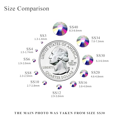 Image of 288PCS SS34 Crystal AB Flatback Rhinestones Round Gems for Nail Art and Craft Clothes, Glue Fix Crystal Glass Diamond Stones (7.1-7.3mm)